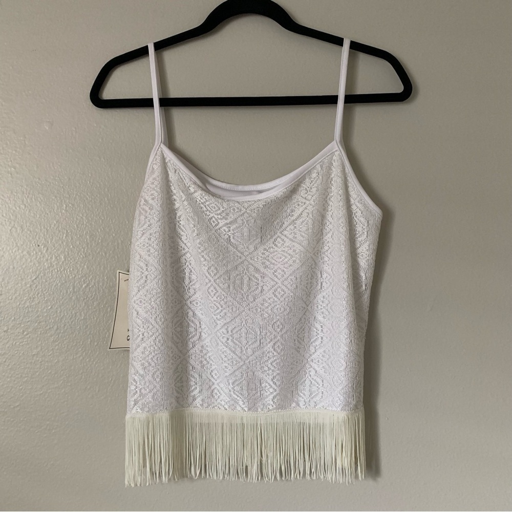 NWT Vintage Mirrors fringe Cami White Top